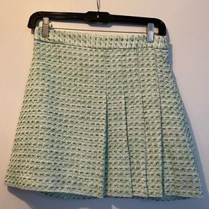 Zara Green and White Tweed Mini Skirt